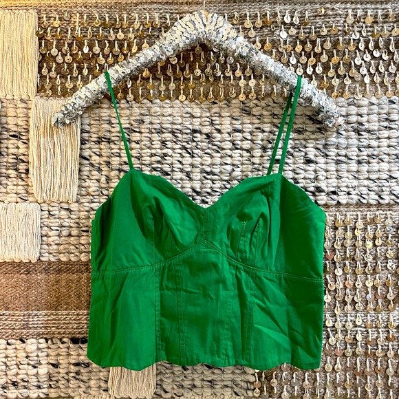 💚 NWT Maeve Anthropologie lead green button front scalloped cropped tank sz 2 - Picture 1 of 10